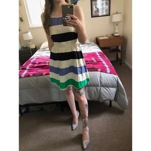 F21 Green Colorblocked Swing Skater Dress